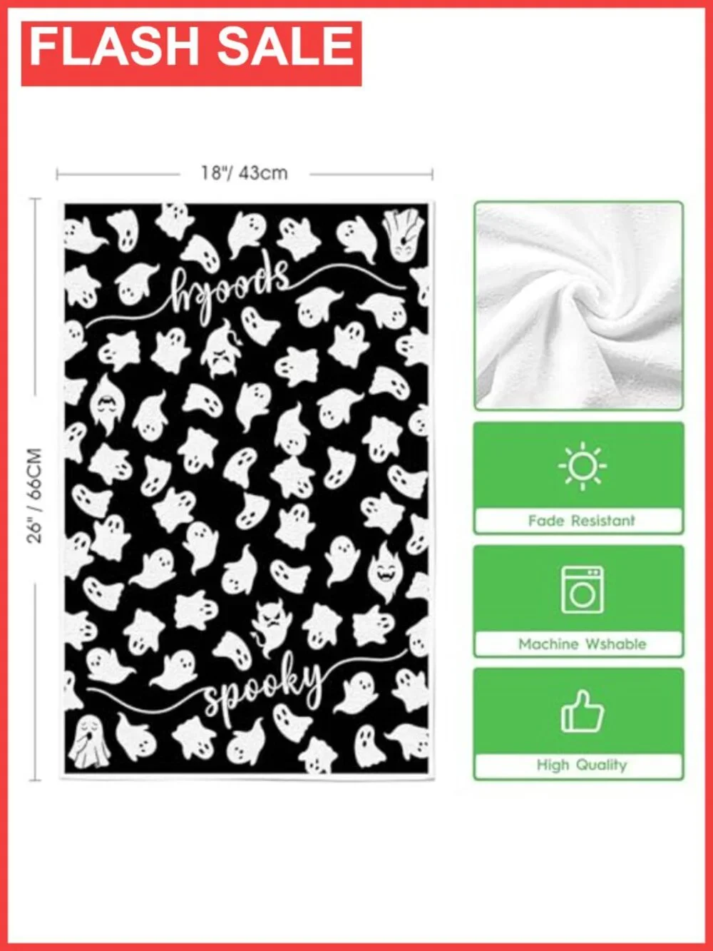 Halloween Ghost Kitchen Dish Towels Set of 2 18x26 Absorbent Polyester